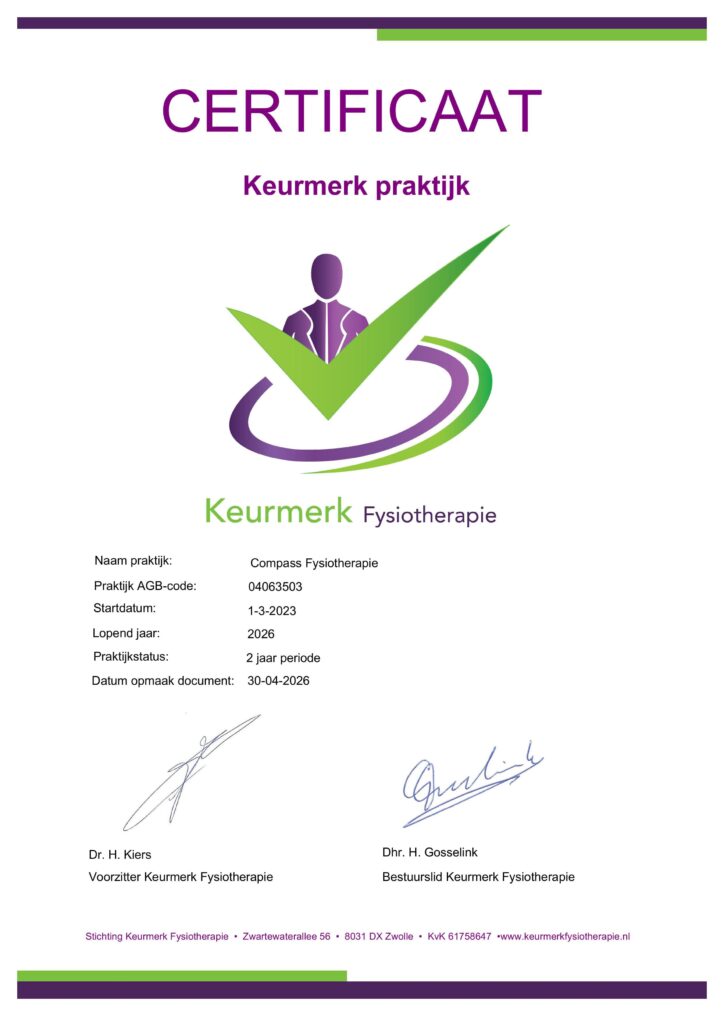 Keurmerk Fysiotherapie 2024 - Compass Fysiotherapie